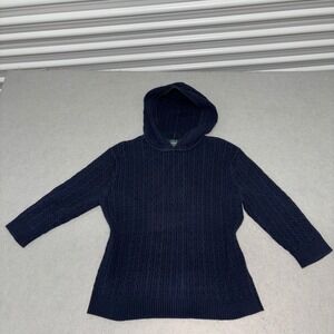 Lauren Ralph Lauren Sweater Womens Petite Large Navy Blue‎ Hooded Cable Knit P/L